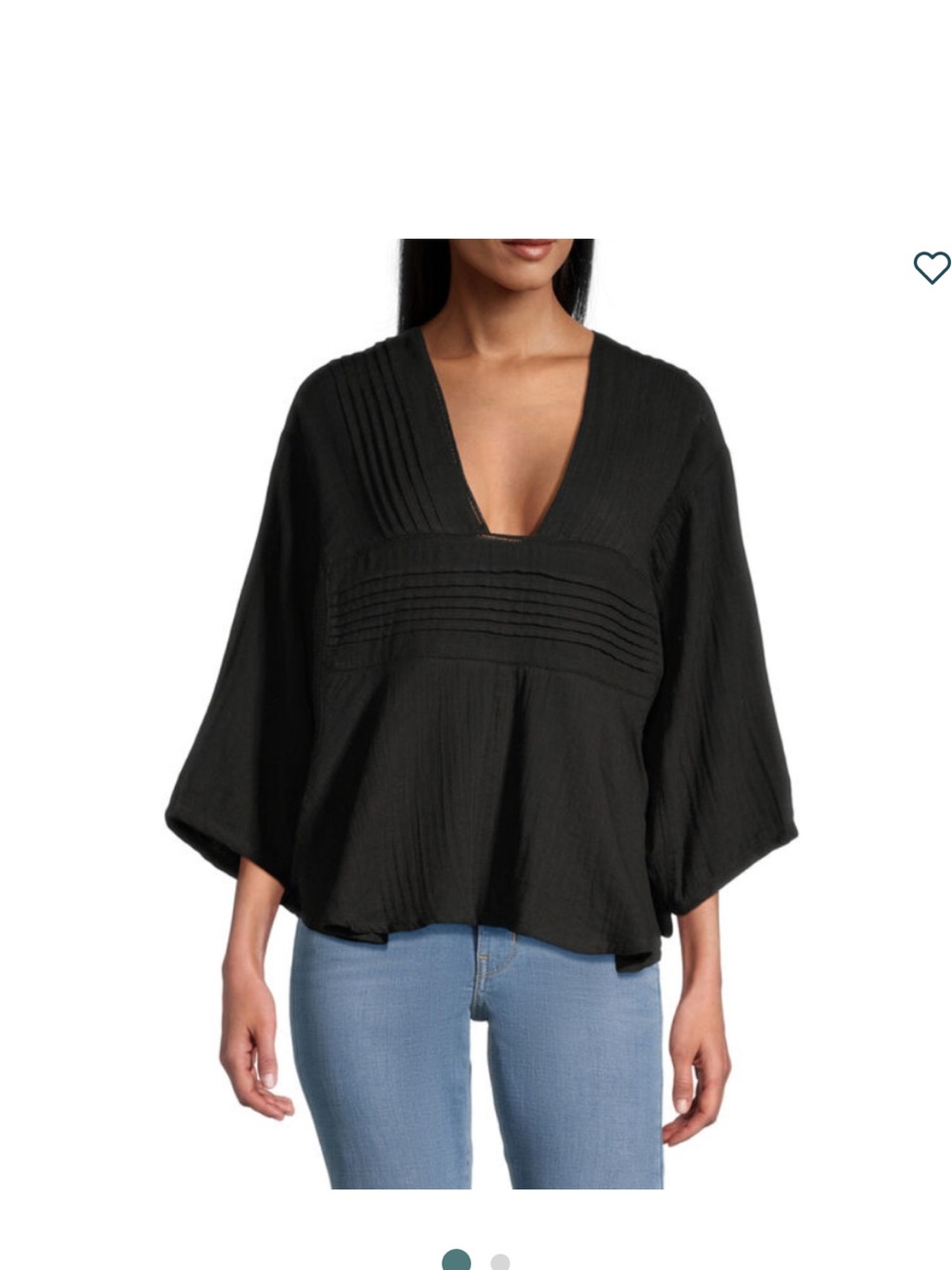 World Market Cotton Woman’s Black V-Neck Pintuck  ballon sleeve Peasant Blouse S